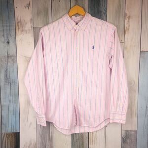 Ralph Lauren Pink Striped Long Sleeve Button Down Shirt Size L 14/16